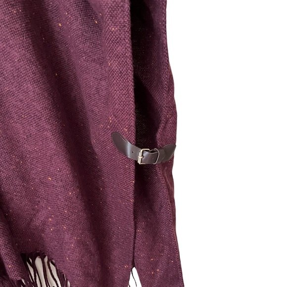 Talbots Womens Fringed Shawl Poncho Cape Burgundy Tweed Sweater Knit M/L M L - Picture 3 of 6